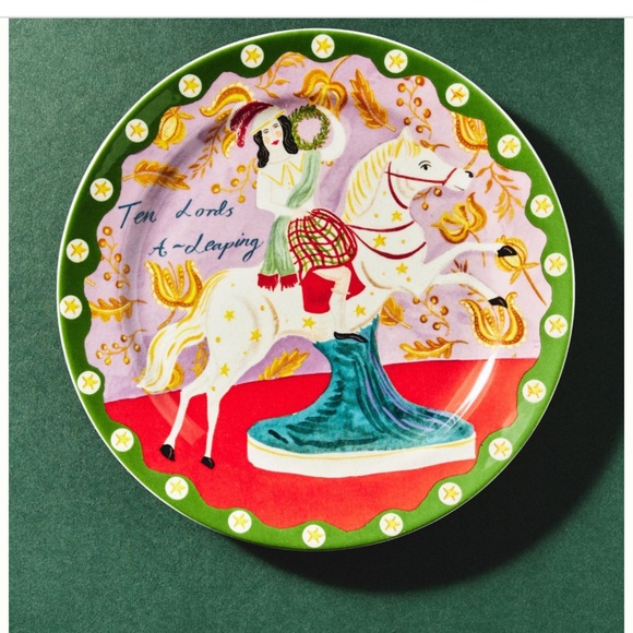 Emily Maude 12 Days of Christmas 10 Lords Leaping Dessert Plate - Picture 1 of 5